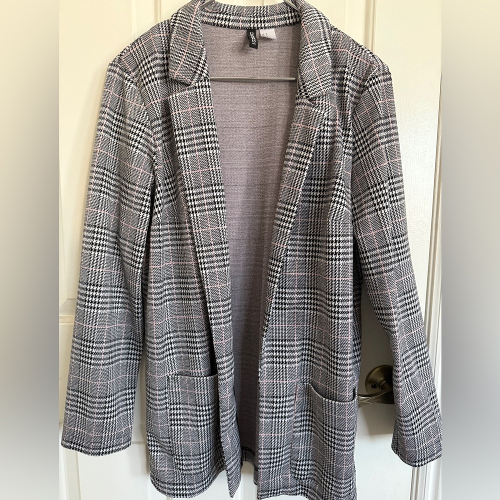 H&M Plaid Blazer with Pink Accents